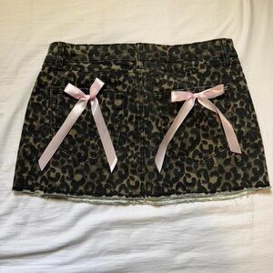 Leopard Print Mini Skirt with Pink Ribbon Detail NWT
